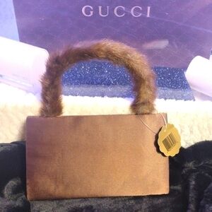 𝅺la regale vintage satin brown fur handle purse NWT